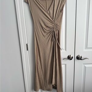 Max Studio Asymmetrical Midi Tan Dress